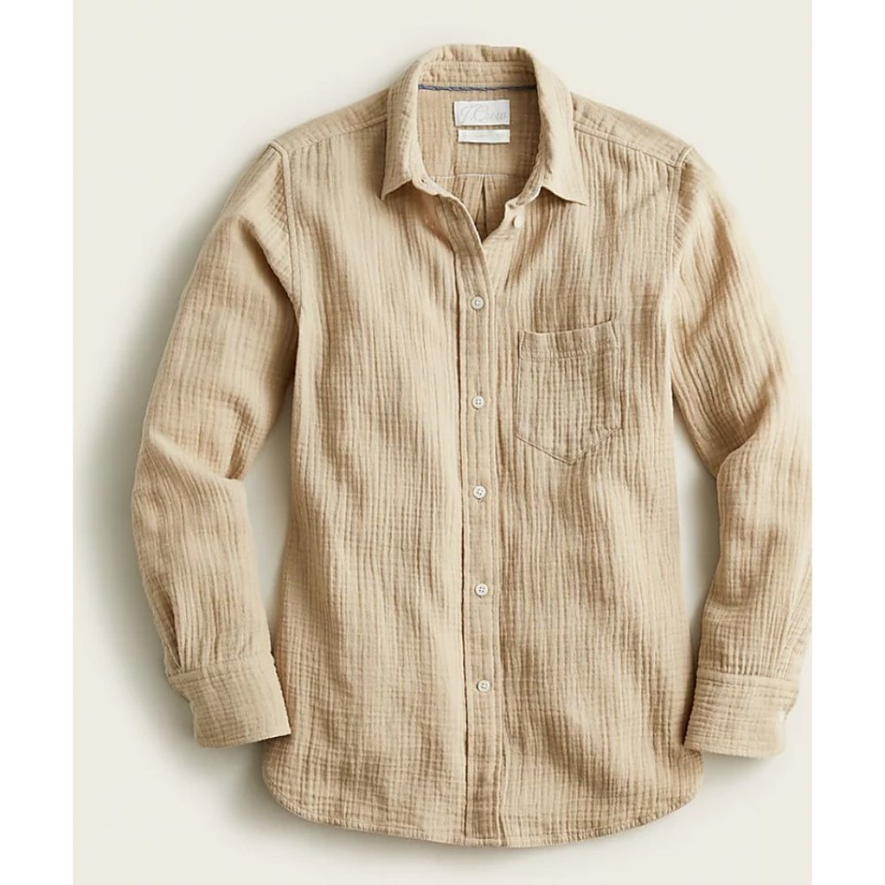 J. Crew Women's $90 Classic Fit Cozy Gauze Shirt Size 12 Dark Beechwood AW686